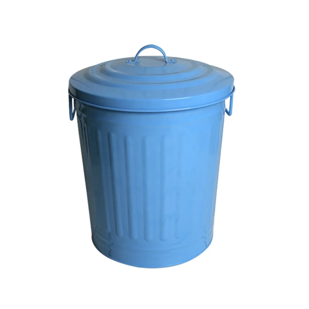 Galvanized Outdoor Waste Bin 12L-64L Round Trash Can With Lid Customized Metal Kitchen Bin