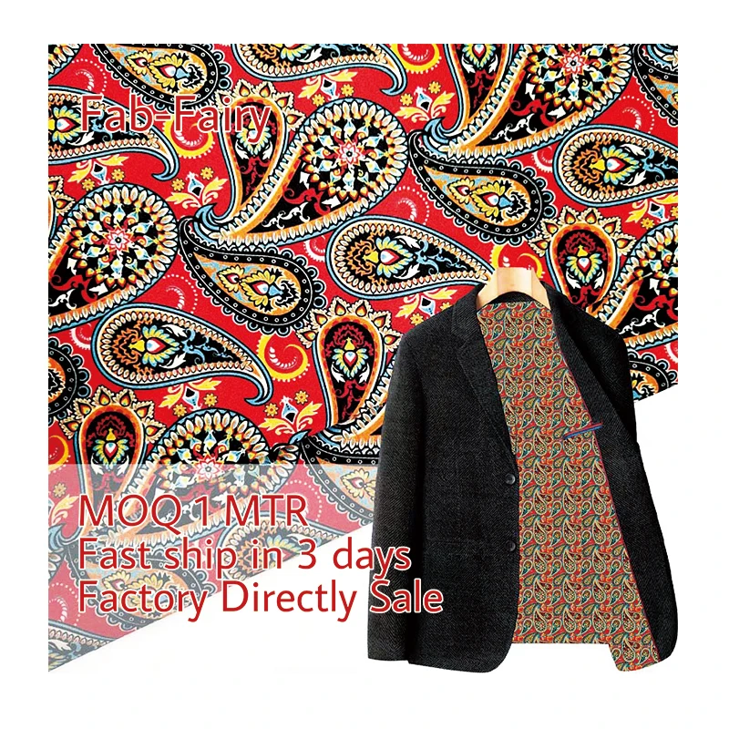 YH8-4043 красный цвет Paisley цифровая набивная ткань полиэстер Мягкая атласная