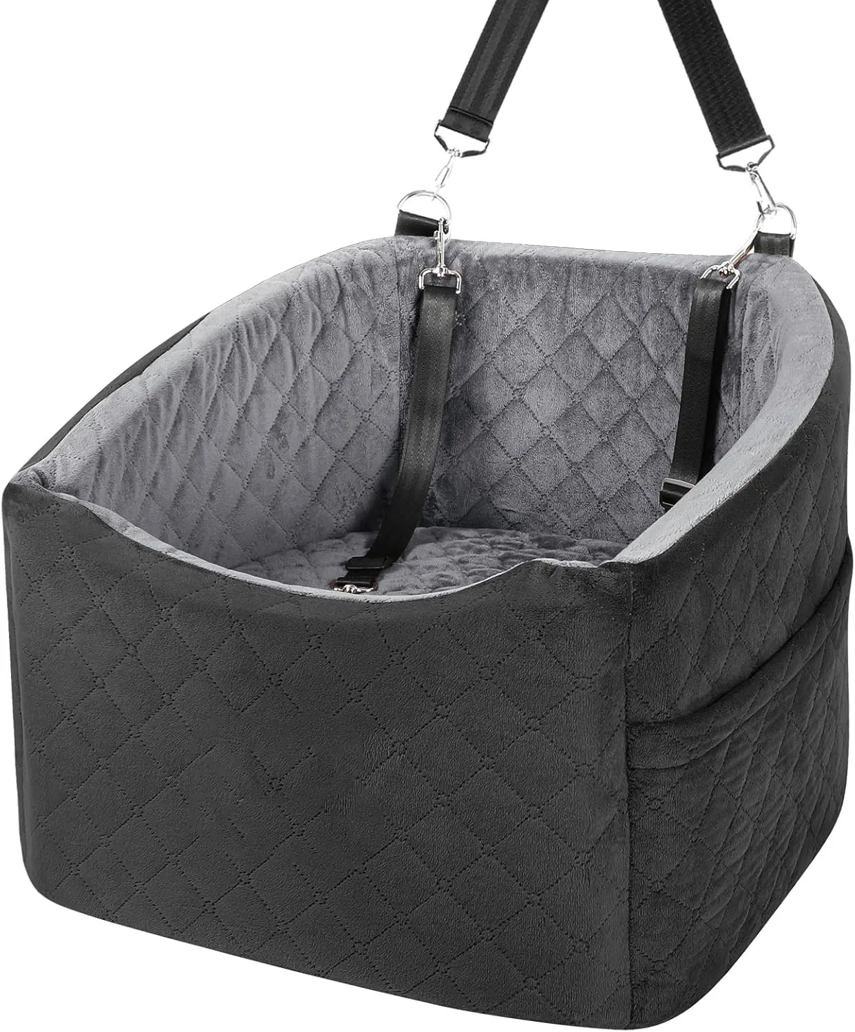 Booster Dog Car Seat Luxury Dog Travel Bed Pet Car seat  with Elevated Cushion & safety belt and dog leash inside