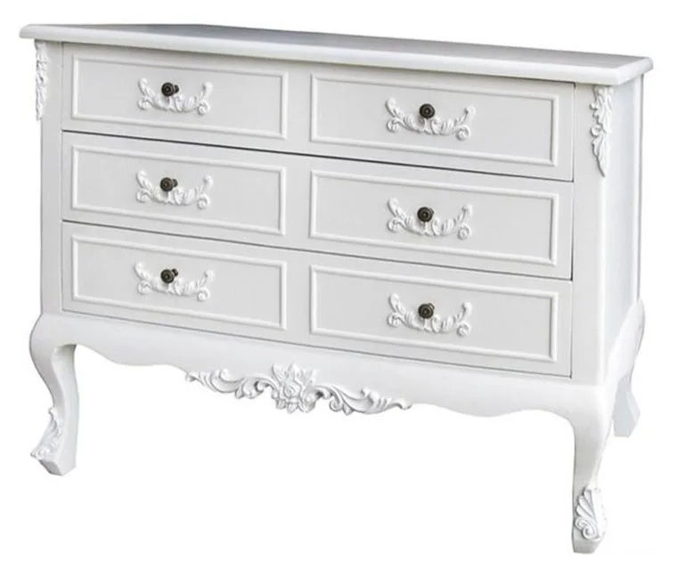 French Country Furniture Sideboard Shabby Chic White 6 Drawers Chest Storage Cabinet Vintage Bedroom
