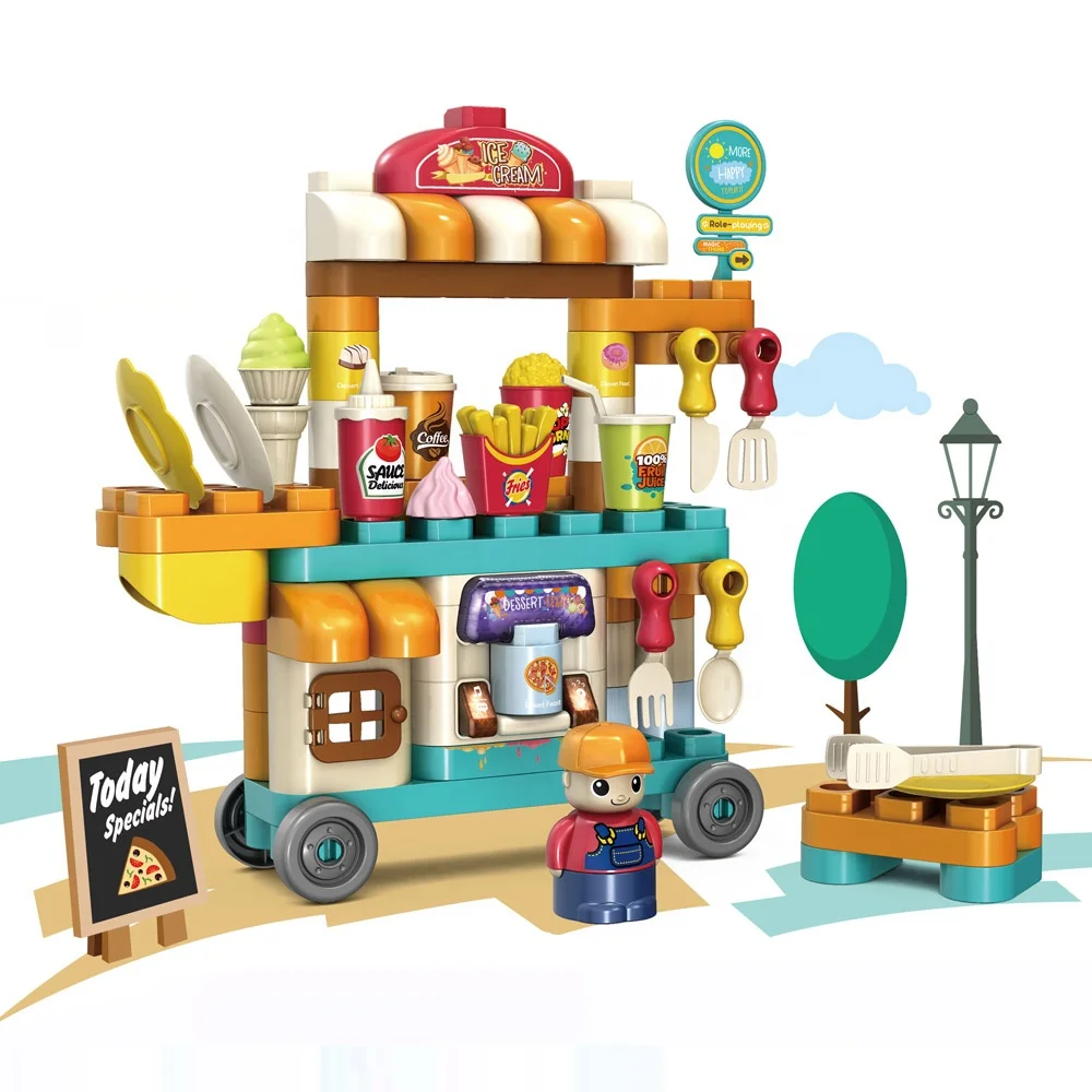 Russian girl pretend play set kitchen toy building blocks with sound and light 83 pcs