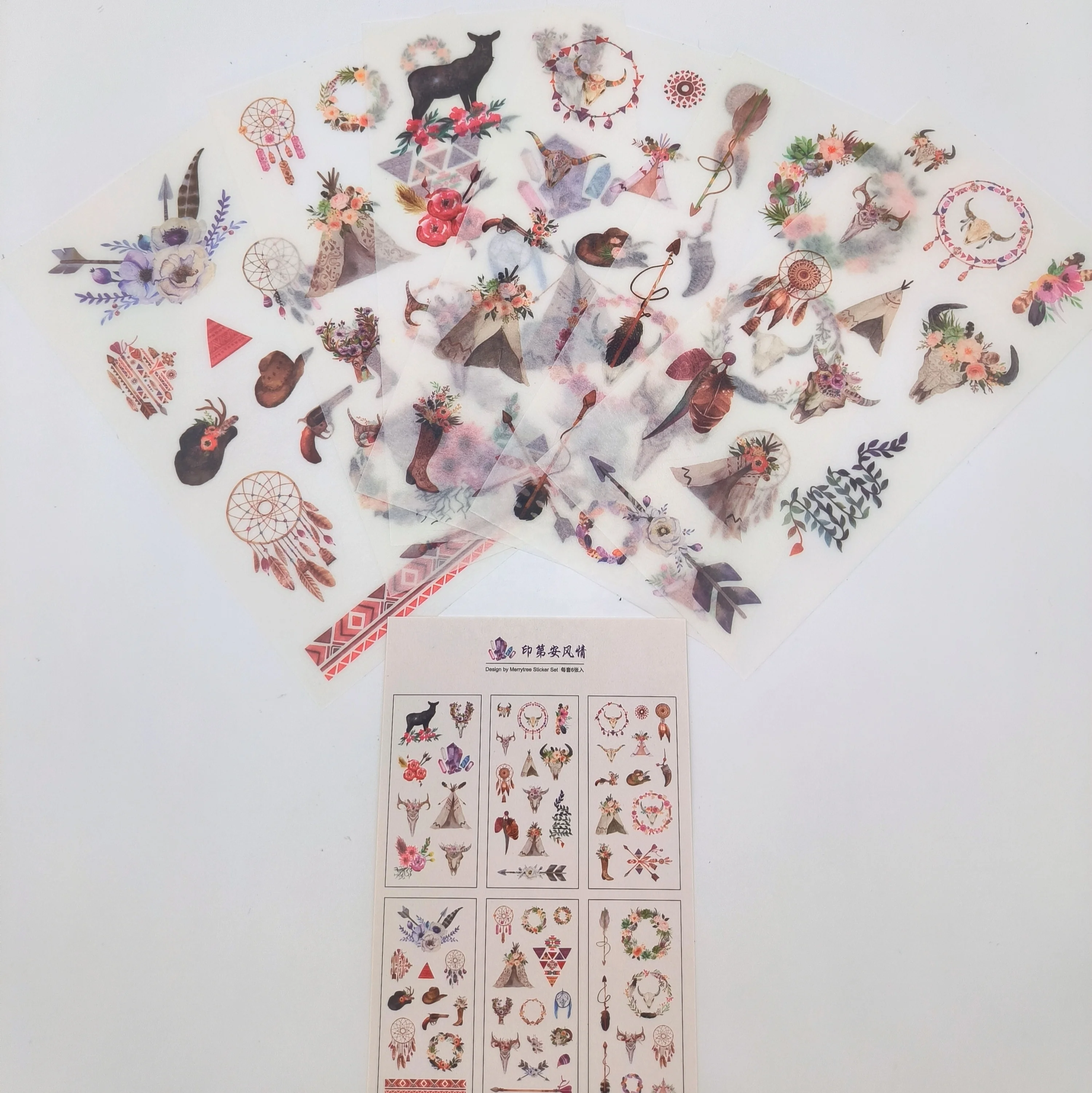 6 Sheets/pack Vintage Indian Style Washi Sticker Decoration Paper Handbook Adhesive Stickers for DIY Photo Album Accessories