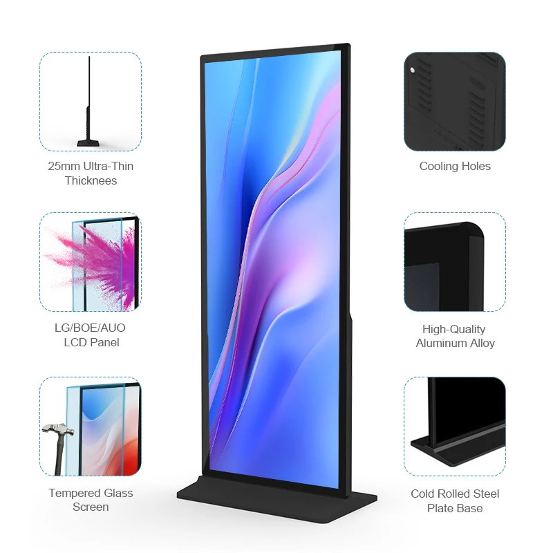Foor Standing Full Screen Touch Screen Digital Signage Business Advertising Machine Metal Digital Signage And Displays