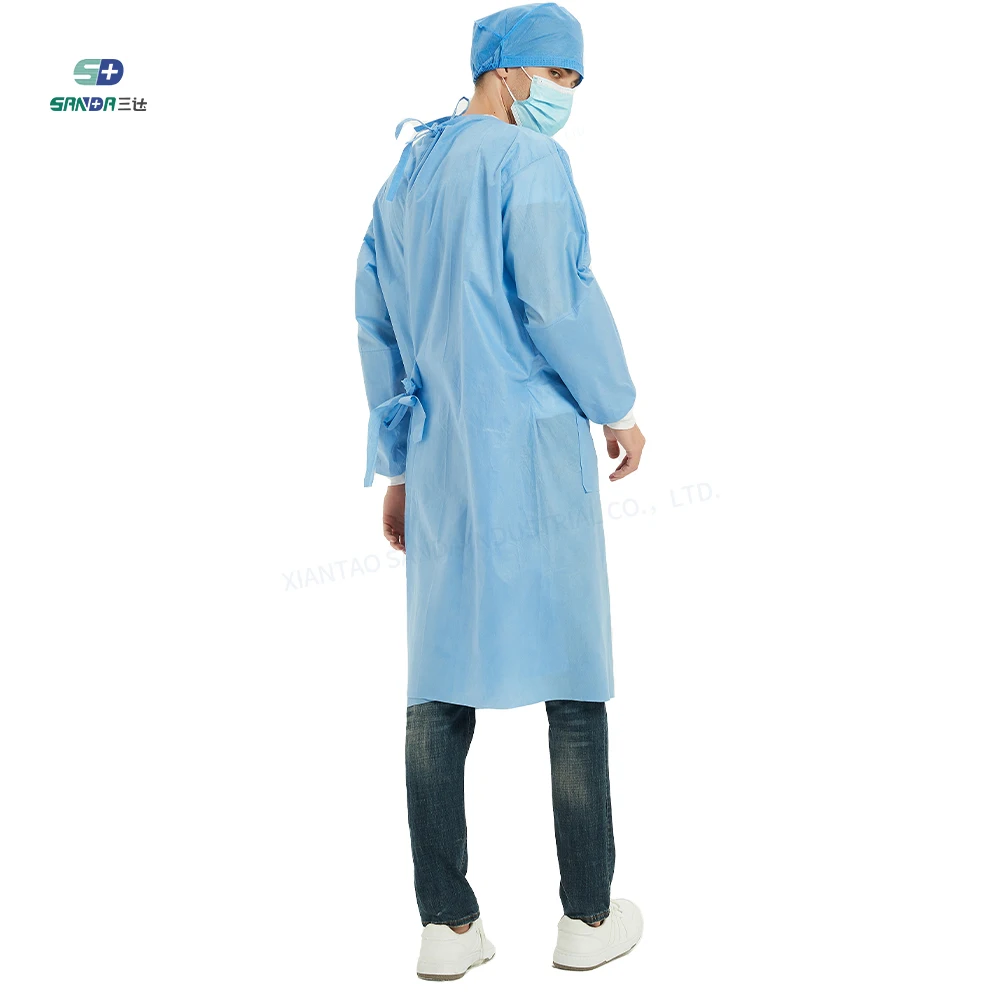 Wholesale 30Gsm 45Gsm 65Gsm Waterproof Apron Gowns White/Blue Level 2 Disposable Isolation Gown