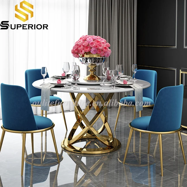 supalier luxury marble gold dining table comedores 4 sill sintered stone round dining table set