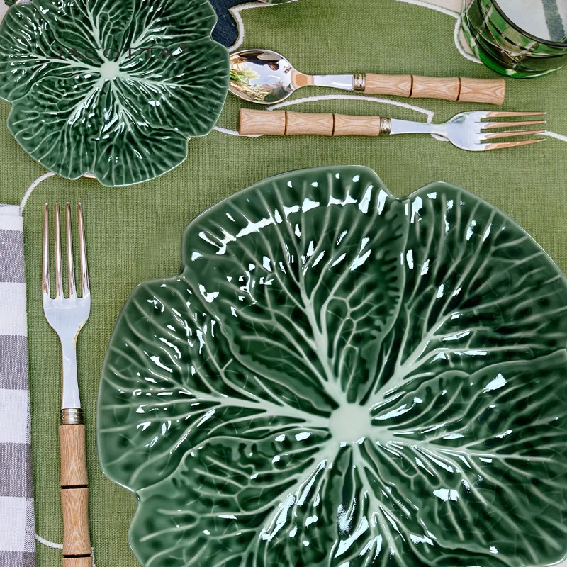 Bowl Coffee Mark Cup Ceramic Dinnerware Sets Green Cabbage Shape Porcelain Plate Set Wholesale Retail