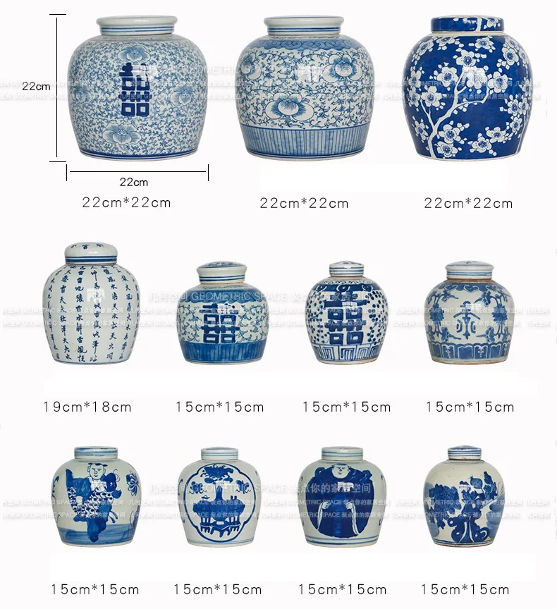 Antique porcelain double happiness storage jar Chinese Qing dynasty Blue And White Ceramic vase jar
