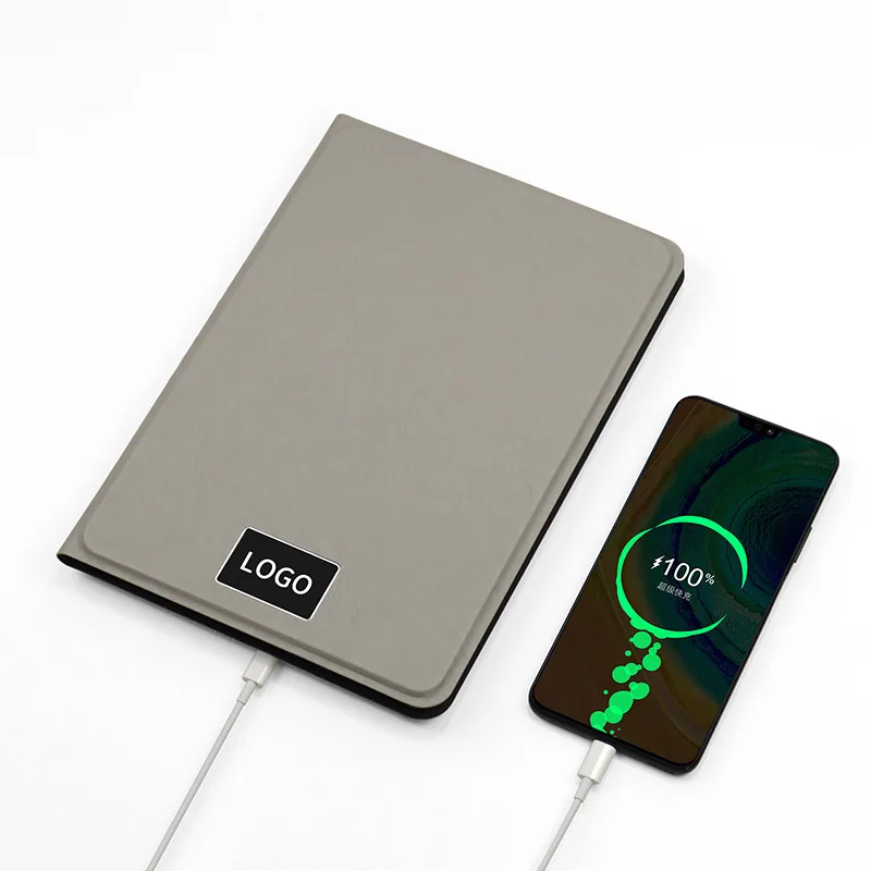 Minimally Designed Power Bank Notebook for Business Gifts Ultra-Thin 8000mAh 15W Wireless Charger Notebook with Light Up Logo