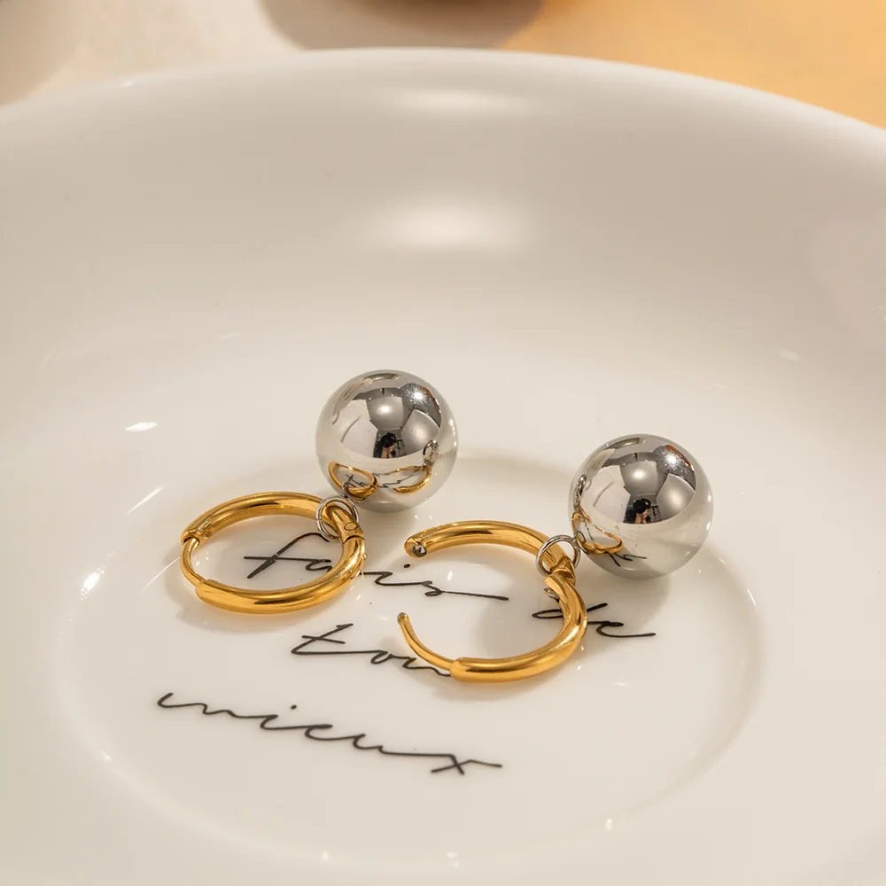 NUORO INS Style Fashion Simple 18K Gold Plated Ear Buckle Earrings Jewelry Personality Steel Ball Pendant Huggie Hoop Earrings