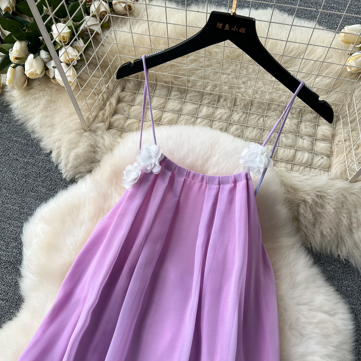 Summer Fairycore Halter Casual Midi Dress For Women Sleeveless Gradient Printed Backless Lace Dress