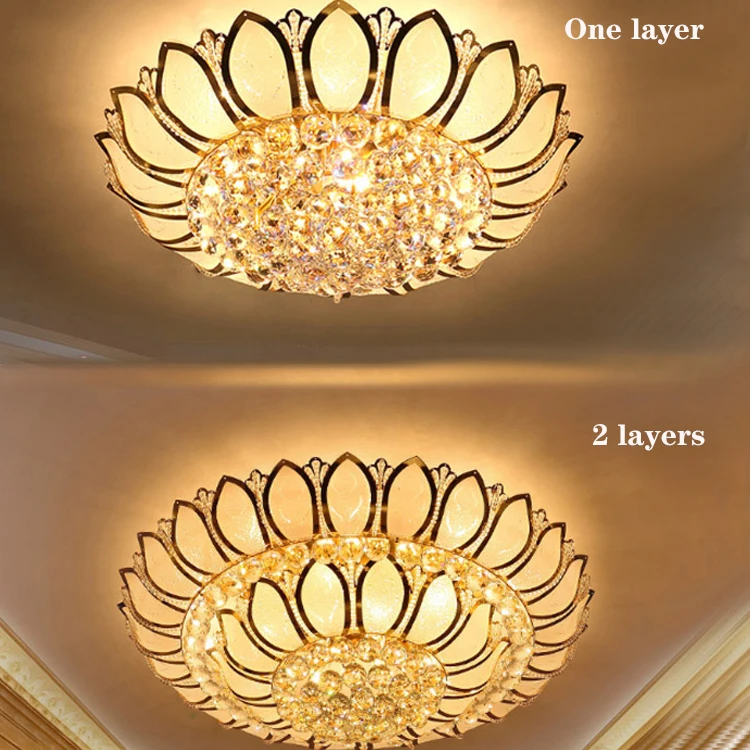 Lotus Crystal Round Living Room Lamp Simple Modern Ceiling  Bedroom  Warm  Light Lamp