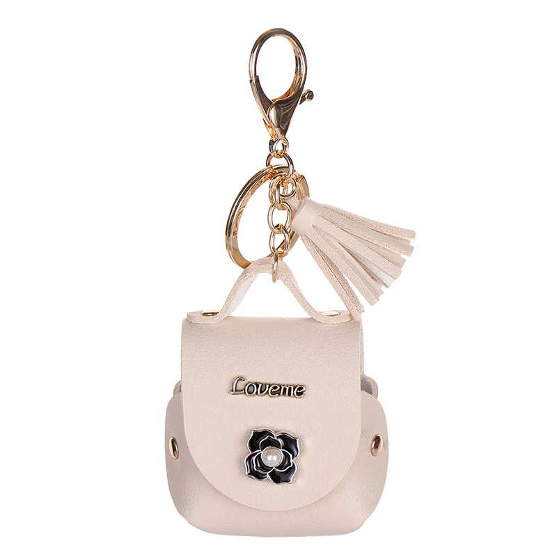 New luxury leather  case earphone cover car keychain mini coin purse designer keychain pouch headphone case holder