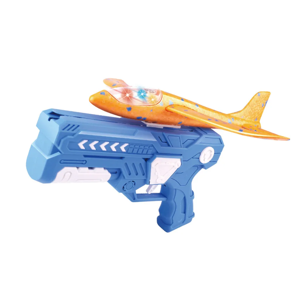 Hot Selling   Flying Airplane Launcher Toy Gun LED Foam Glider Catapult Plane Toy For Kids Outdoor Sport Flying Toys