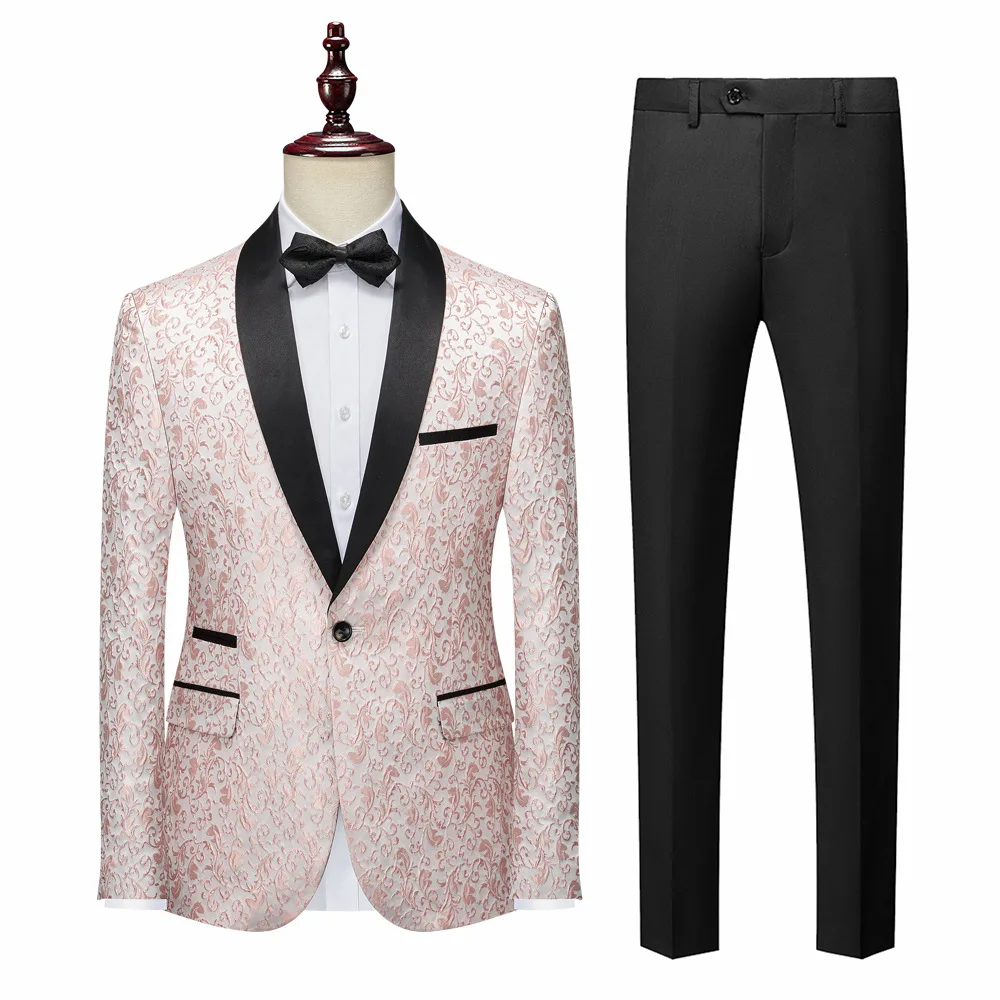 2024 new business Men Suits 3 Pieces Groom Tuxedos Black Flat Collar Wedding Suits shining Jacket blazer with Pants set
