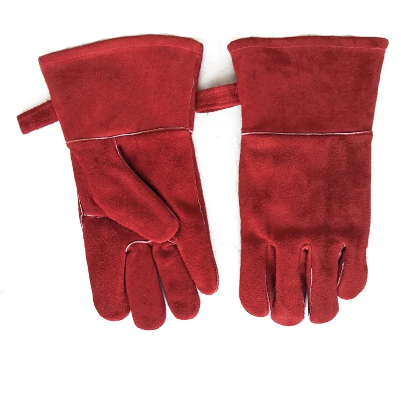 11 inch Children BBQCooking Protective Cow Split Leather Mitts Oven Grill Fireplace Barbecue Glove Set Heat Resistant BBQ Gloves