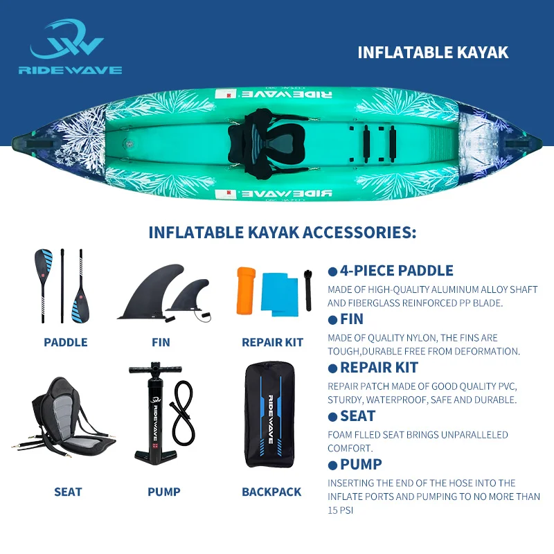Ridewave 2024 Новое поступление высокое качество oem надувной каяк Каякинг OEM ODM из ПВХ для продажи