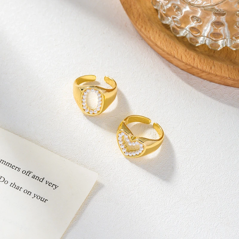 Aimgal Jewelry French retro hollow pearl opening ring love index finger ring female