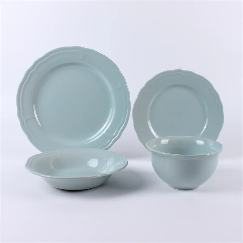 Scalloped nordic stoneware dinnerware bowl set color glazed dinner set