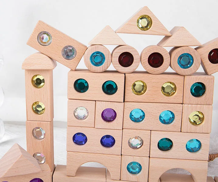 Montessori Educational Toys Wooden Building Block Sets Sparkling Diamond Mandala Early Educational Wooden Toy