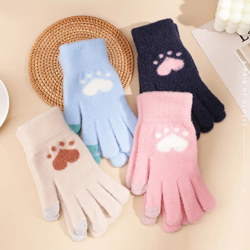 factory wholesale knitted acrylic winter warm colorful cute kids outdoor protective hand warm winter gloves