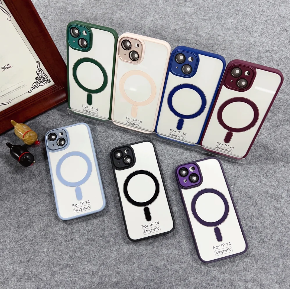 Hard Clear PC Back Cover Magnetic Phone Cases Wireless Charging Mag Safe Mobile Phone Case for iPhone 14 Pro max Deep Purple