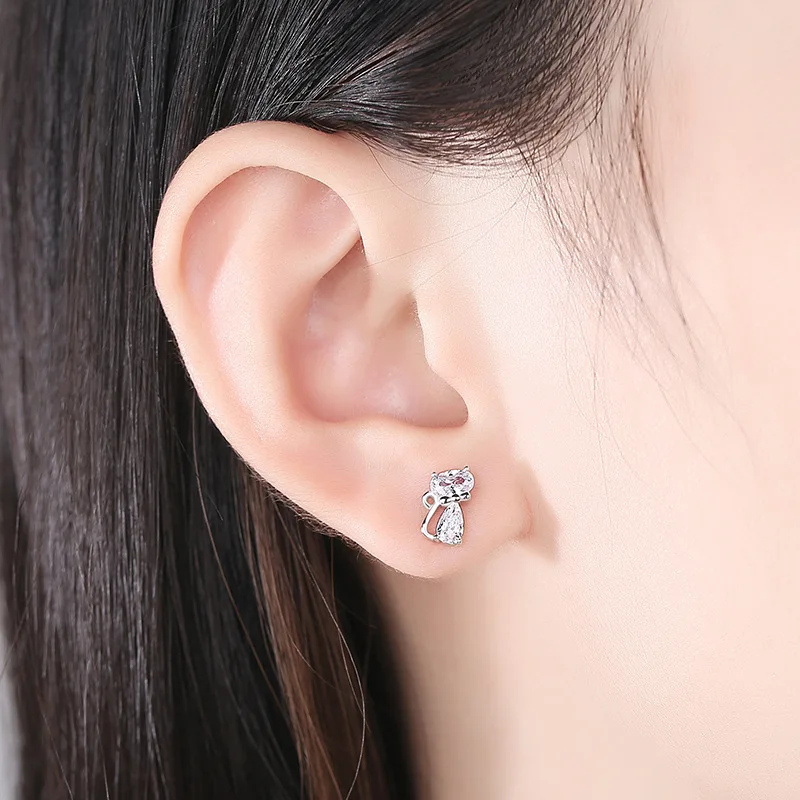 Hot Selling Fashion Jewelry High Quality 925 Sterling Silver Cat Earring For Children