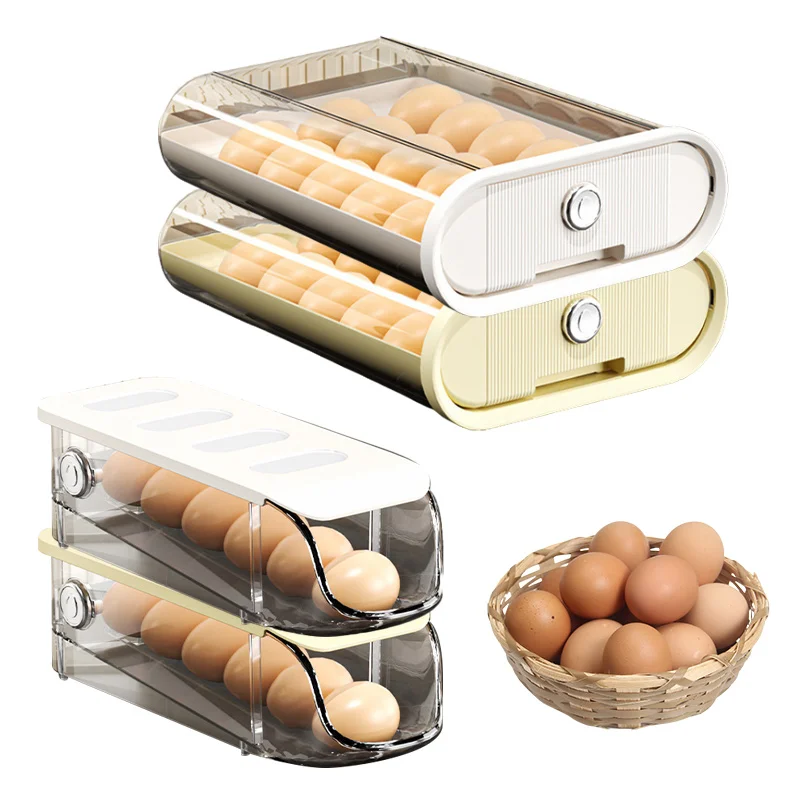 Egg Storage Box Tray Single-row Rolling Multi-layer Superposition Refrigerator Side Door Crisper Box Egg Container Egg Holder