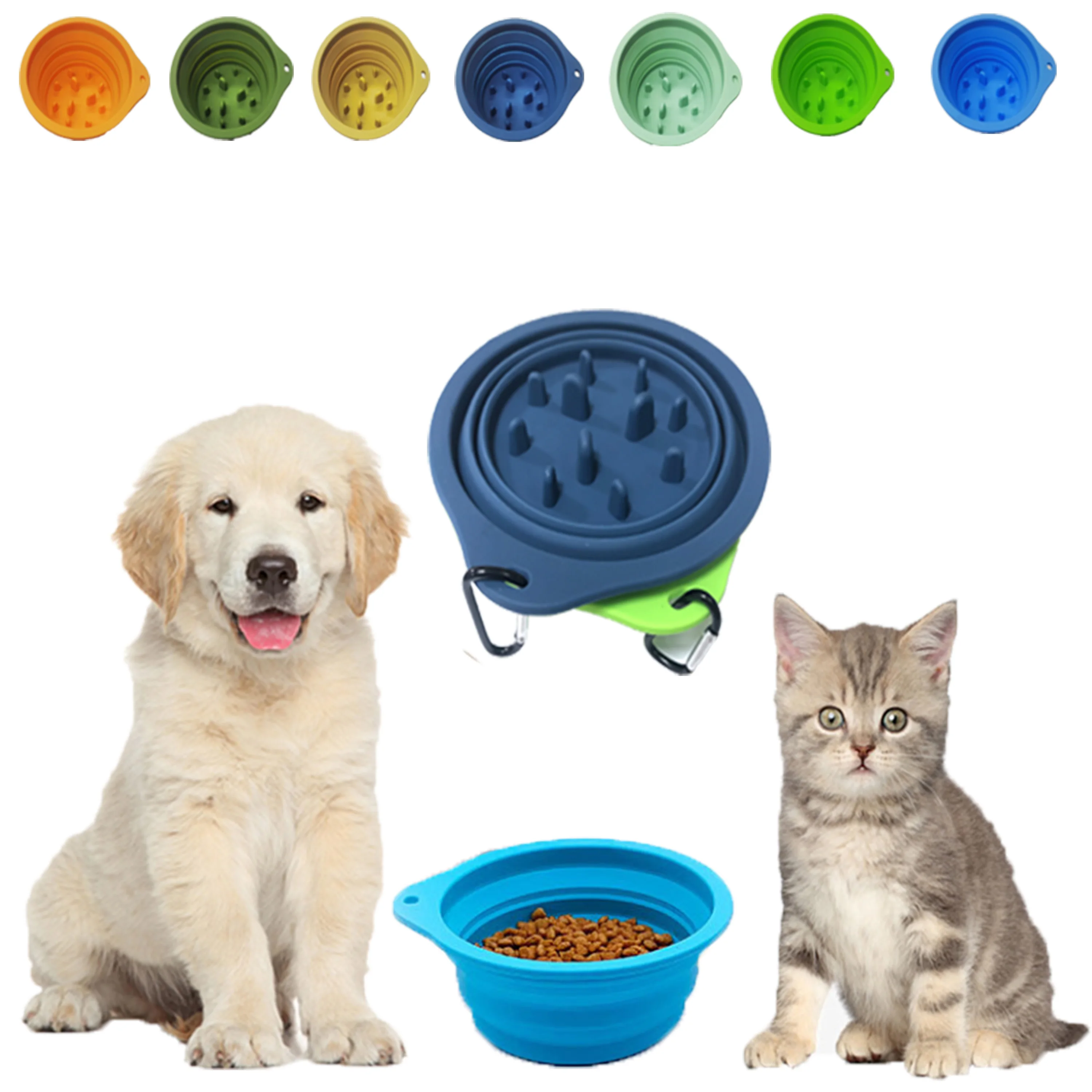 BPA Free Silicone Foldable Durable Pet Bowl Cat Dot Non-Slip Bowl Eco-friendly Slow Feeder Water Dog Bowl forTravel