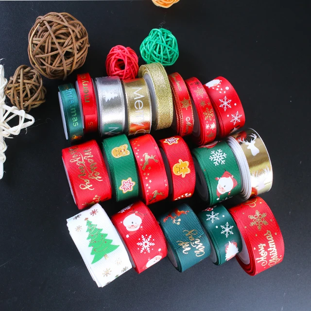 Заказной логотип жаккард Счастливого Рождества подарок атласная лента для подарочной обертки ленты