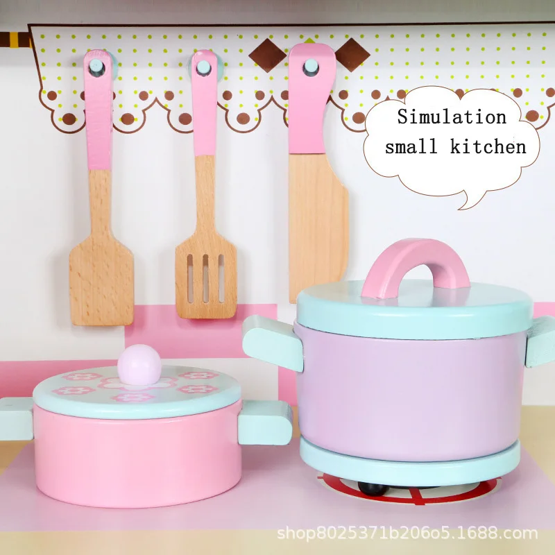 Лидер продаж на Amazon, розовая деревянная игрушка для кухни, большая игра, развивающая деревянная игрушка для кухни в холодильнике для девочек