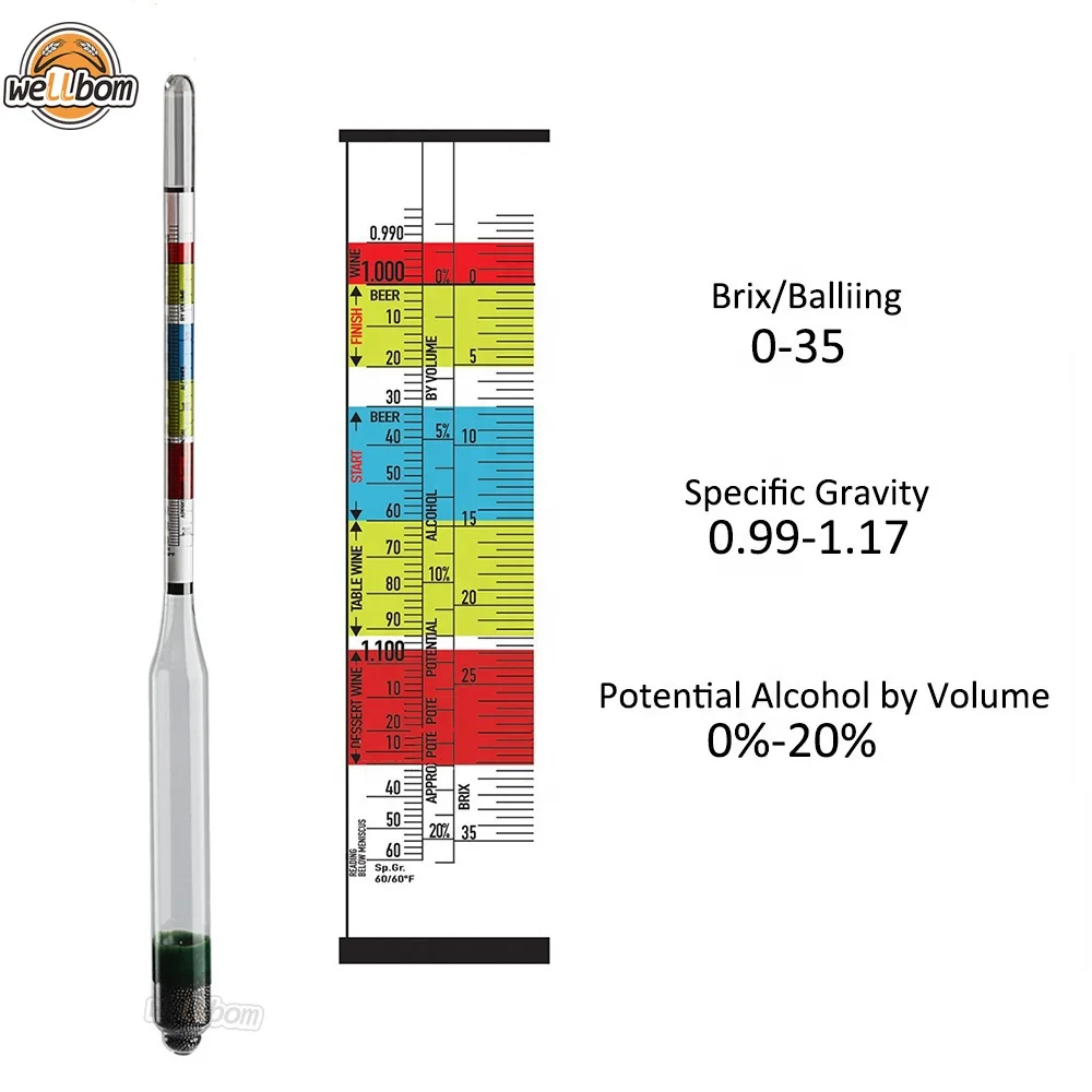 Triple Scale Hydrometer with Thermometer 3 in 1 Brewed Wine Brix Meter Wort Tester Beer Brix Meter For Homemade Beer