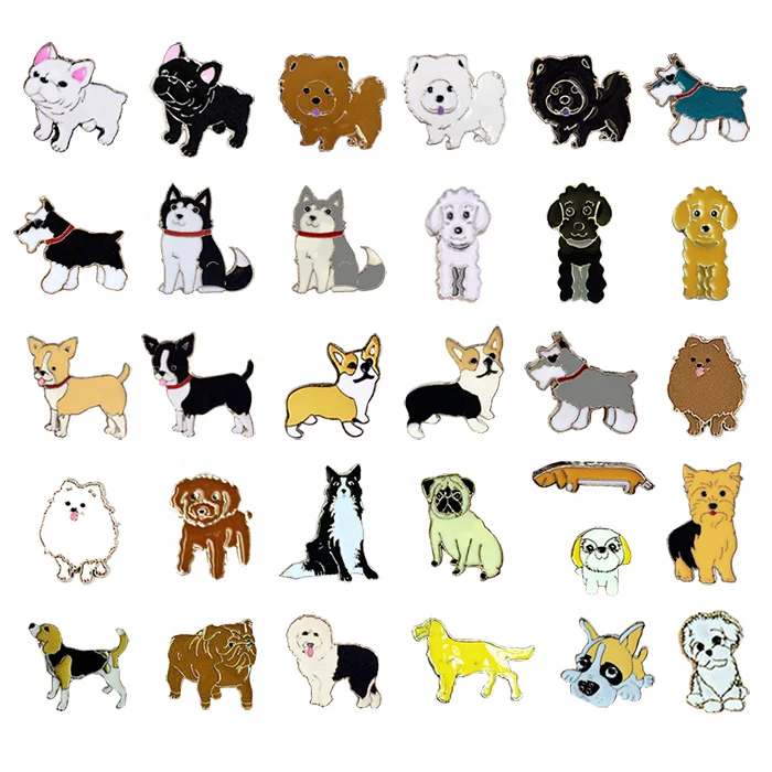 High Quality Custom Metal Emblems Lapel Pins Dog Pets Poppy Brooch Badges Plated Logo UV Printed Art-Themed Pet Lover Decoration