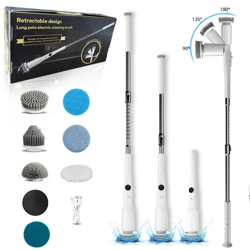 OEM Adjustable Extension Handle Electric Spin Scrubber Waterproof Bathroom Cleaning Brush with Long Handle for Kitchen Cleaning