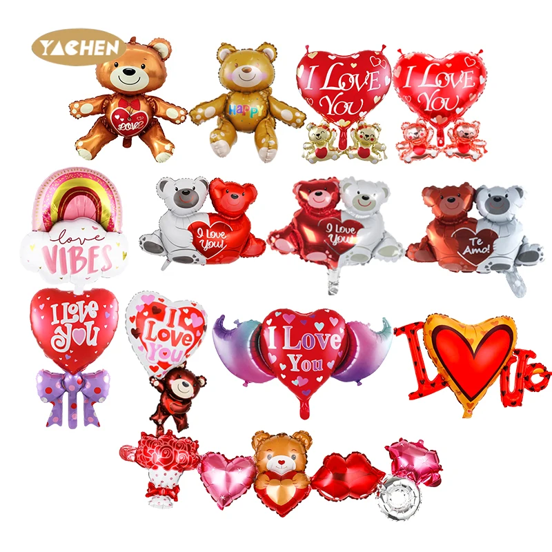 Yachen globos san valentin wedding valentines day decoration red heart love bear shape helium foil balloons new arrival 2024