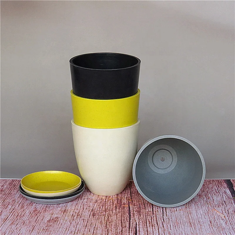 Оптовая продажа дешевый пластиковый маленький круглый комнатный цветочный горшок из бамбукового волокна с индивидуальным логотипом