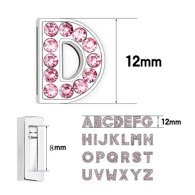 YN Hot Popular Pink Rhinestone Slide Letters a to Z Rhinestones Slider Alphabet Beads Bling Initials Letter Charms
