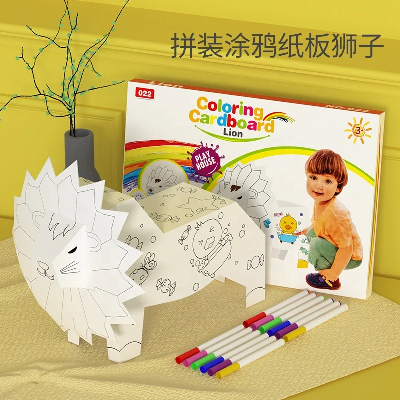 kids Educational Toy Creative Cardboard DIY Learning Painting game 3D Coloring Doodle Animals House Toys