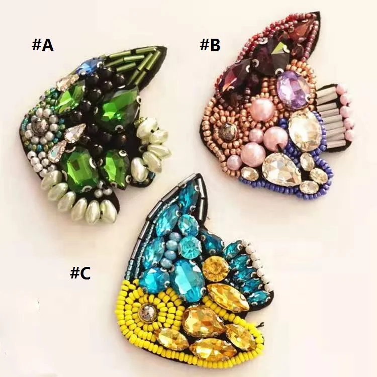 Wholesale garment accessories Hand Beaded applique Decorative clothing patches Sew on rhinestone applique