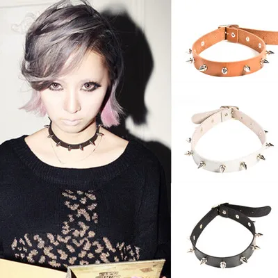 Vintage Punk Goth Studded Rivet Pu Leather Collar Choker Necklace for Girl Girls with Rivet 16 Inches