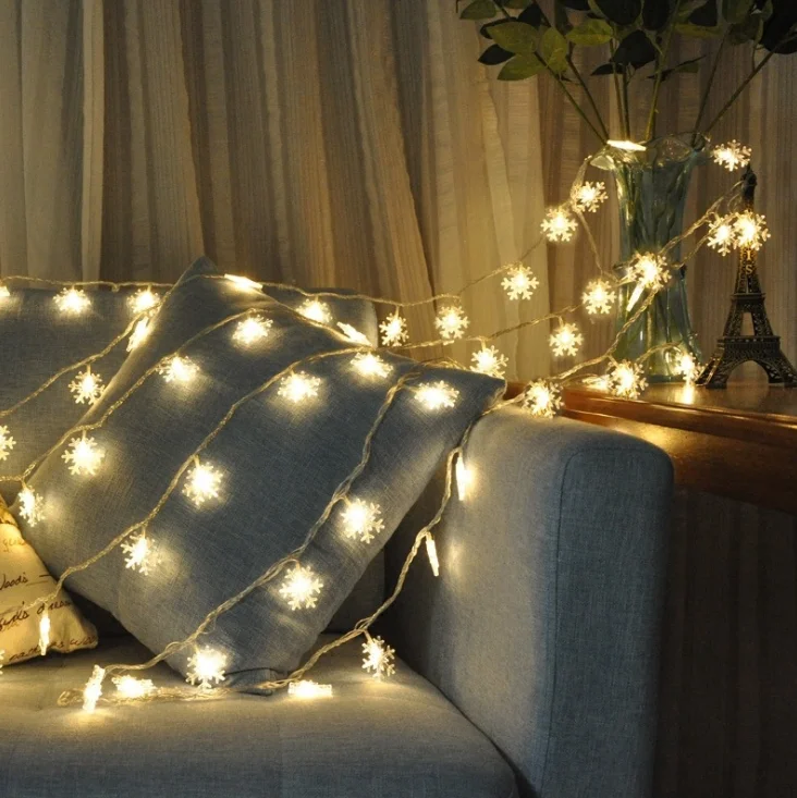 Christmas Holiday Fairy Lamp Romantic flashing string lights decorate snowflakes lights hanging room Christmas trees curtain
