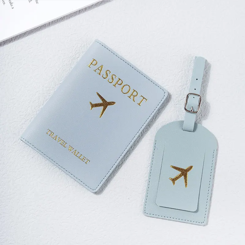 PU Leather Hot Stamping Boarding Pass Card Holder Set Passport Holder Case Luggage Tag