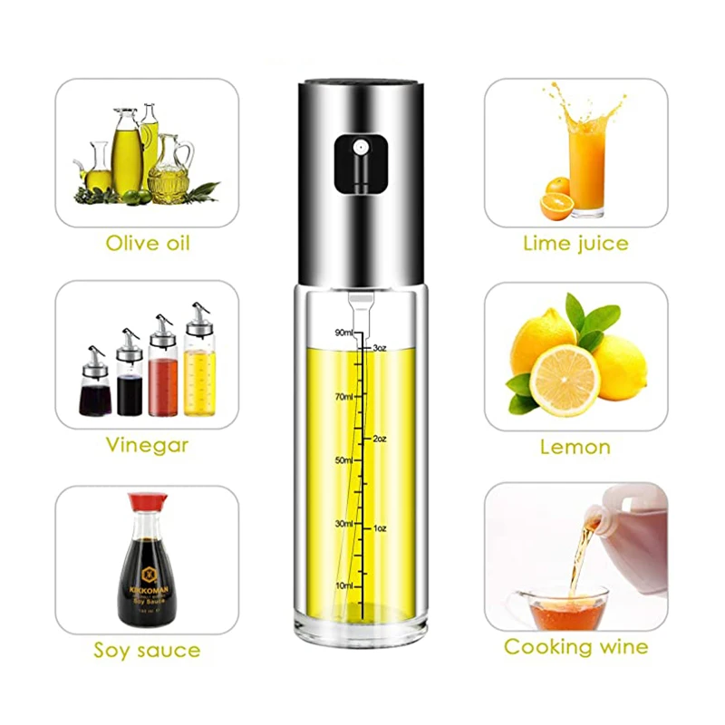 
3-piece Oil Sprayer Set Olive Oil Dispenser for Cook, Oil Dispenser with Brush Funnel, Glass Sprayer Bottle with Measurements 