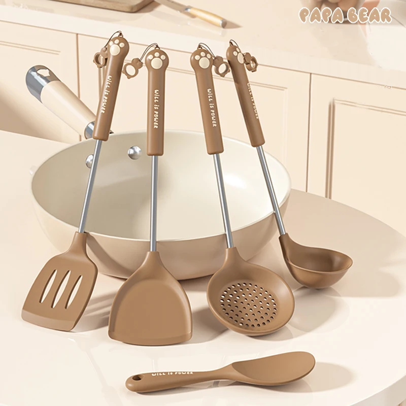 New Cartoon Bear Cooking Tools 5 Pcs Sets Silicone Kitchen Spatulas Set Non Stick Colander Turner Home and Kitchen Accessories