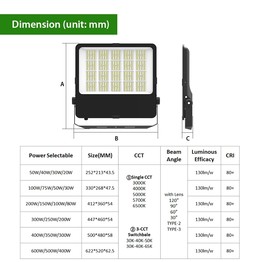 Garden Outdoor High Lumen 20 30 50 100 150 200 250 300 400 Watt Led Flood Light