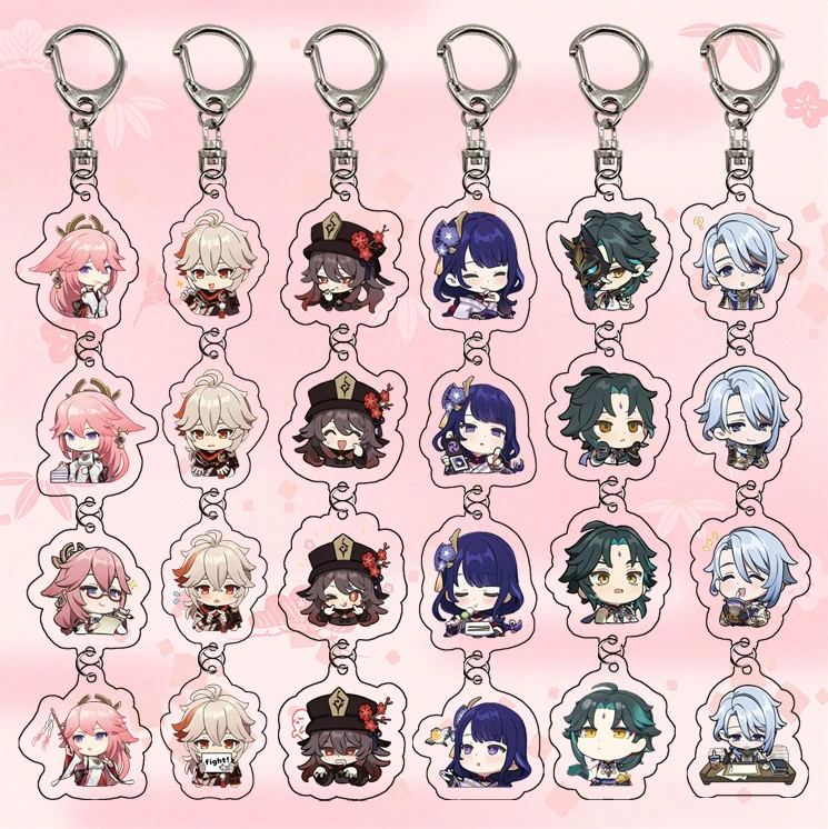 Genshin 4 In One Multi Pendant Acrylic Keychain Eight Gods Lightning General Walnut Maple Original Wanye Plastic String Keyring