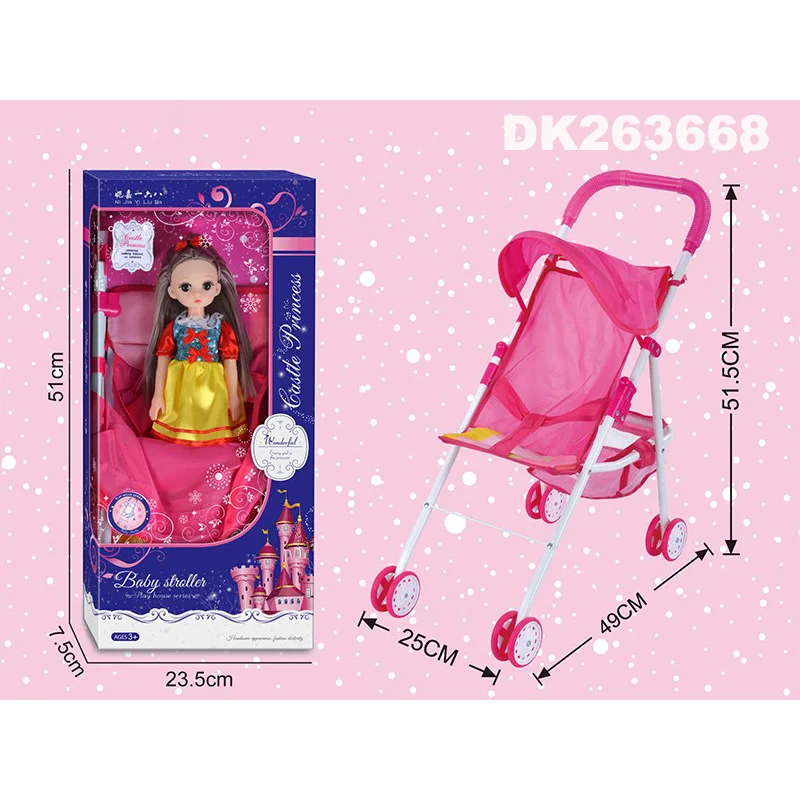 12 Inch Sweet Doll Cart Pink Toy Doll Stroller Pretend Play Toys