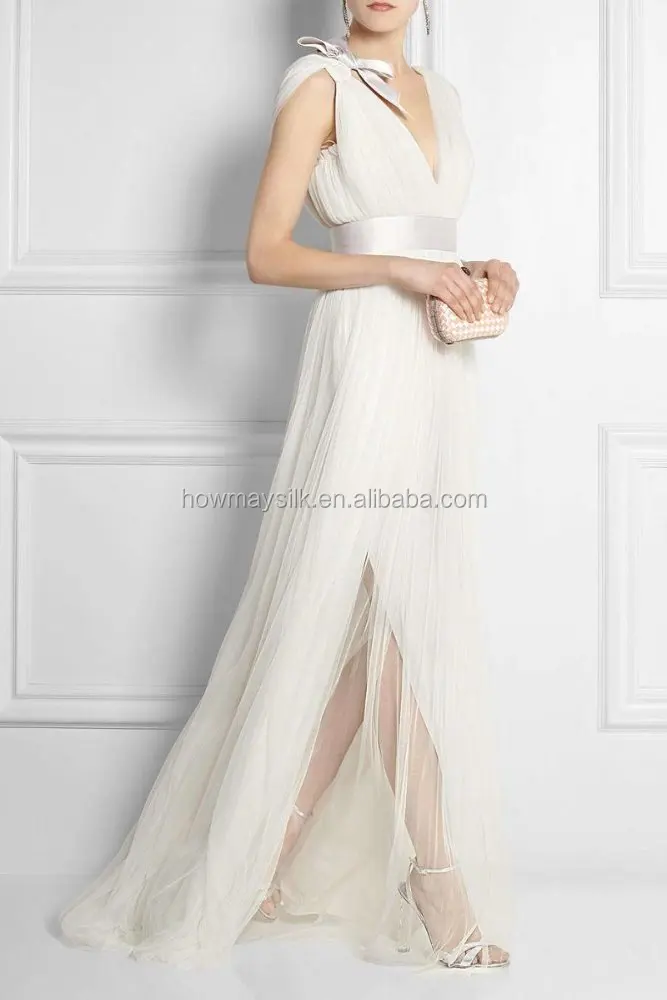 Howmay 100% pure silk tulle fabric 30gsm 135cm white silk knitted transparent soft tulle fabric for wedding dress evening gown