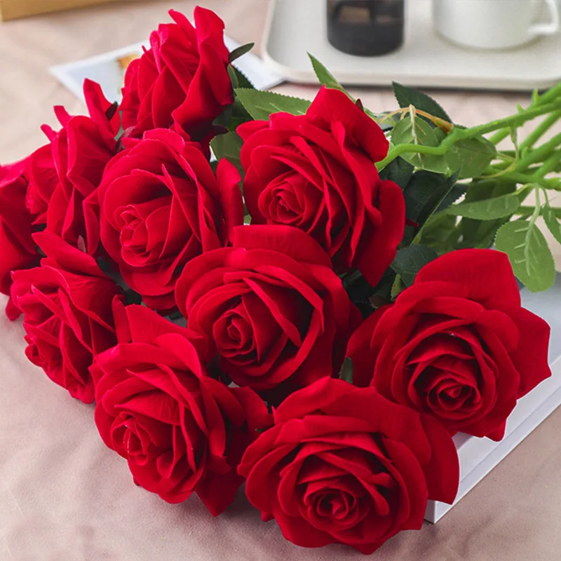 Factory New Product Artificial Single Velvet Roses Flower Decorative Flowers