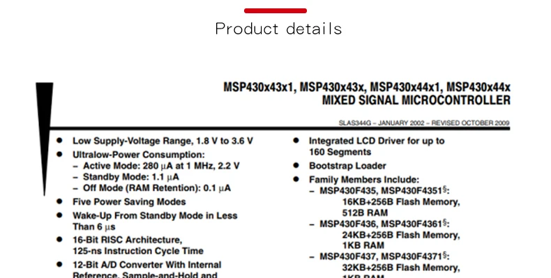 MSP430F449IPZR LQFP-100 16-Bit Mixed-Signal Microcontroller-MCU Features 60KB Flash, 2KB SRAM, 12-bit ADC, Comparator