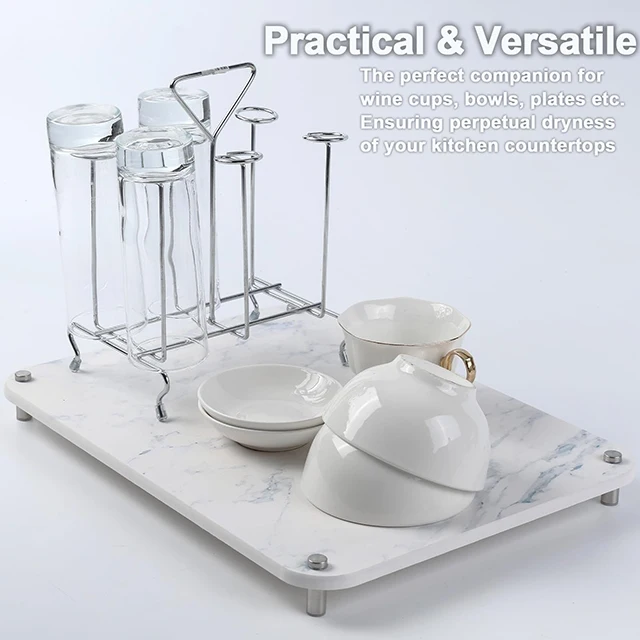 Wholesale Stainless Steel Feet Stone Dish Drying Mat Super Absorbent Diatomaceous Earth Stone Drying Mat for Kitchen Counter